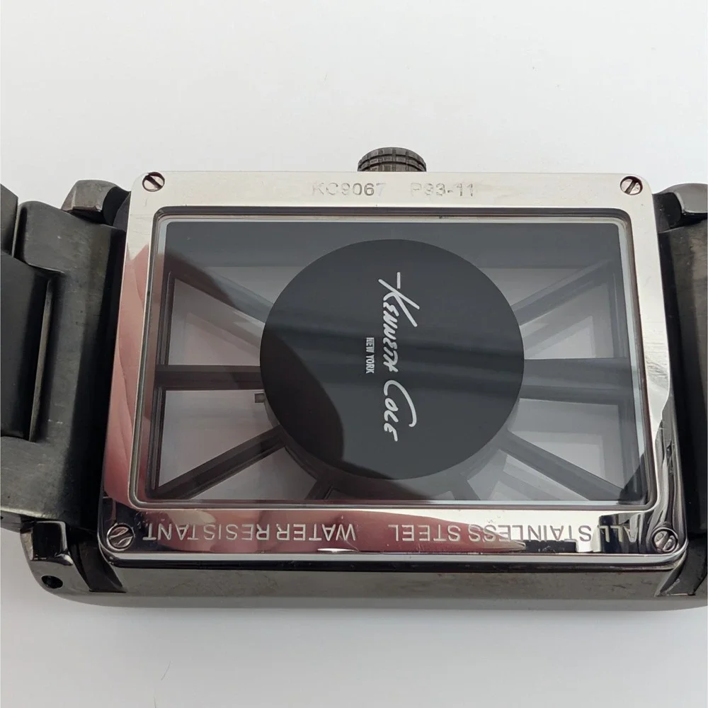 Kenneth Cole New York Transparency Dial Gunmetal Watch SS Oversized Box Links